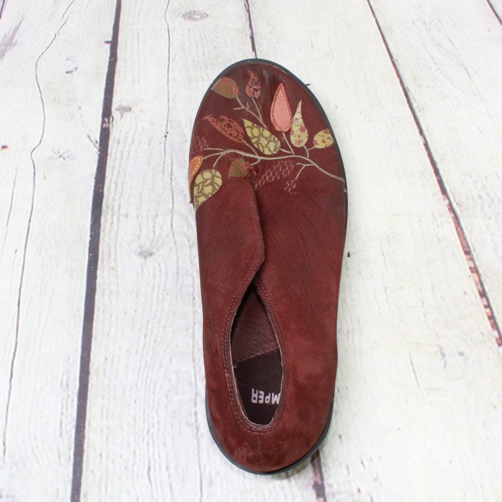 *Camper Burgundy Leather Embroidered Leaves Slip on Flats Casual Shoes Size 36 - Picture 6 of 9
